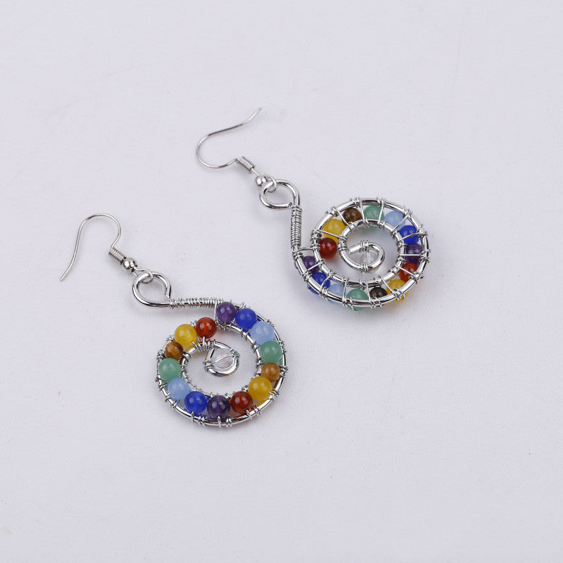 Natural Seven Chakra Spiral Universe Colorful Stone Earrings
