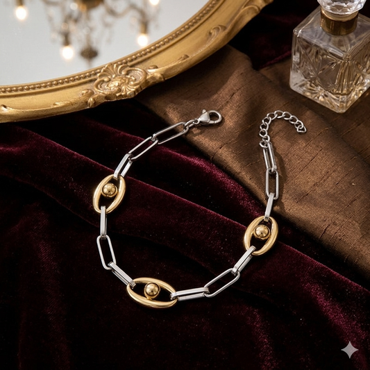 Gold Mariner Link & Paperclip Chain Bracelet