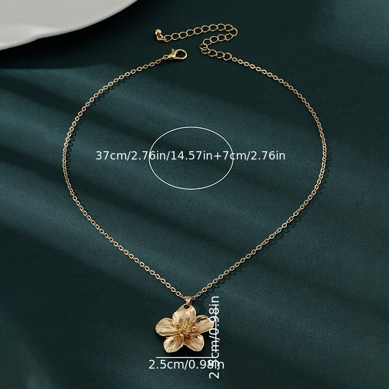 Gold Cherry Blossom Flower Pendant Necklace