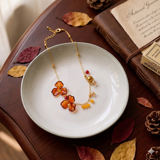 Amber Blossom Glass Flower Necklace