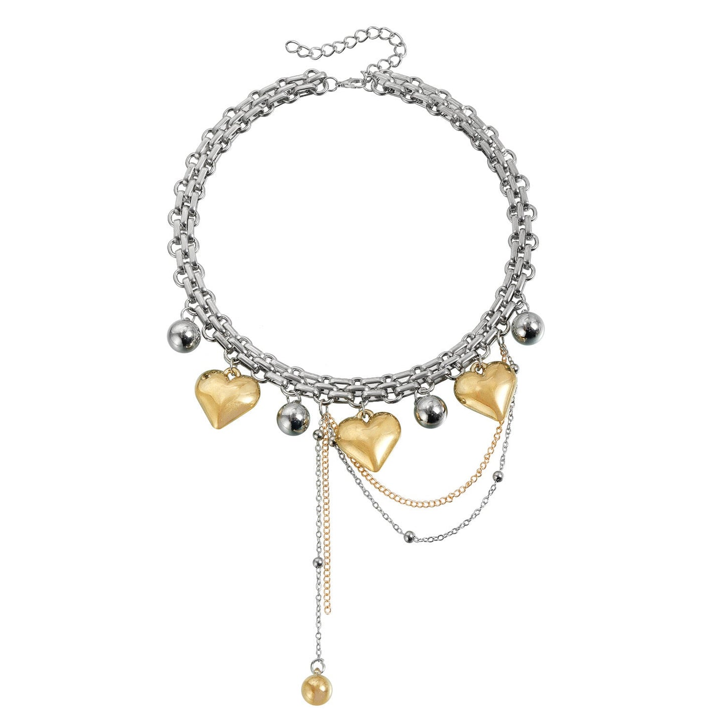 Stainless Steel Heart Charm Layered Choker Necklace