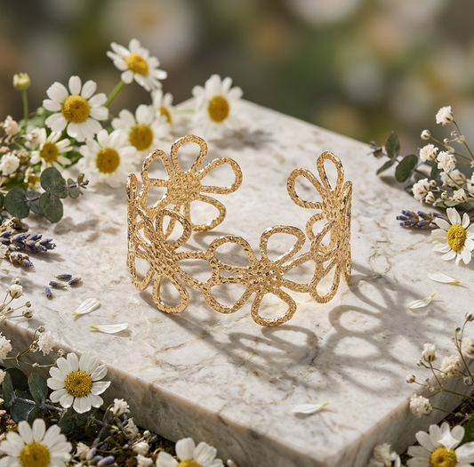 Gold Daisy Flower Cuff Bracelet