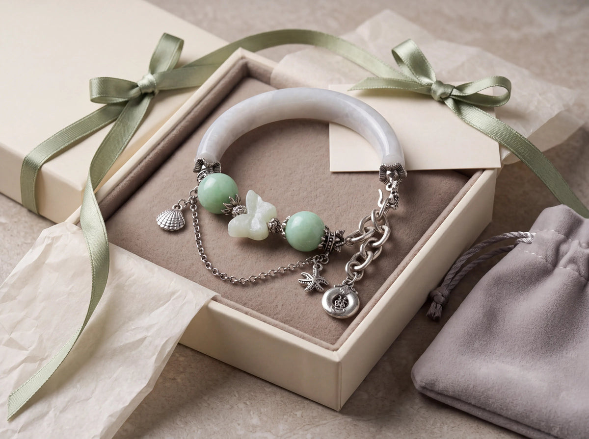 Ocean Whisper Jade Charm Bangle – 16cm