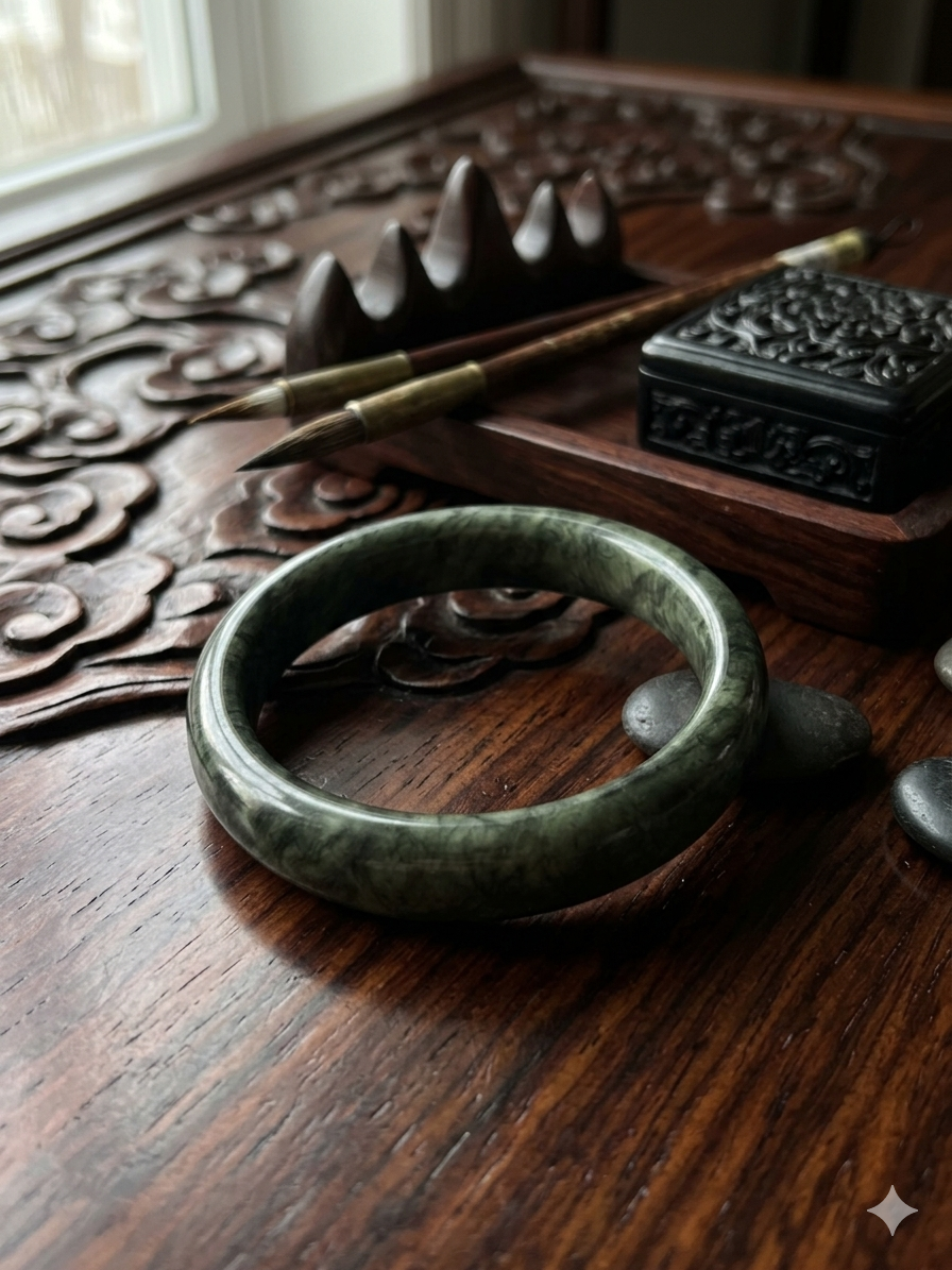 Serpentine Jade Bangle: Authentic Grade A Natural Crystal (58.2mm)
