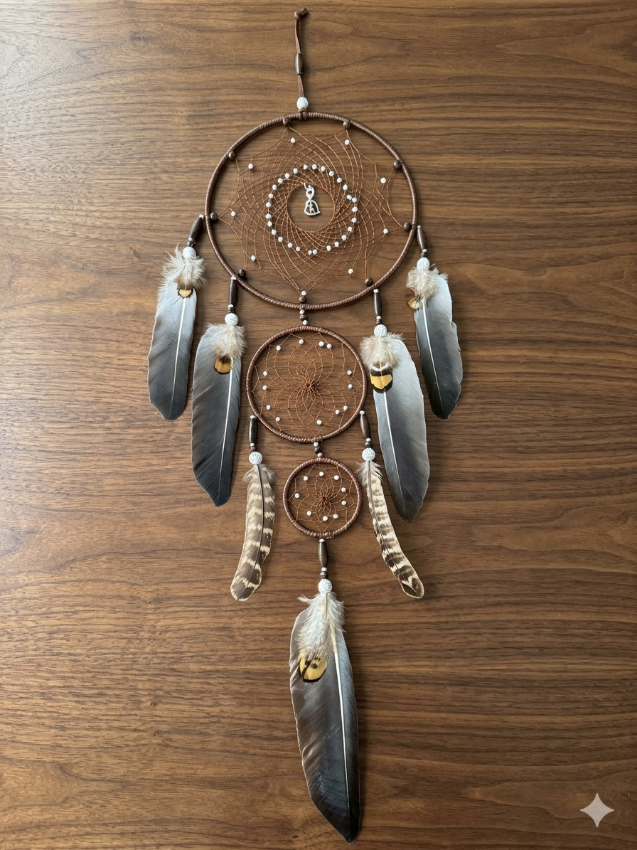 Brown With Gray Feathers Dream Catcher