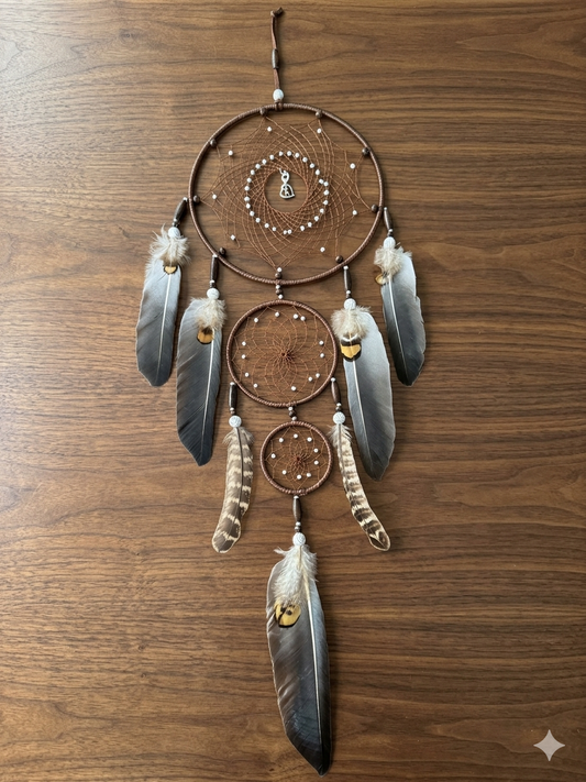 Brown With Gray Feathers Dream Catcher