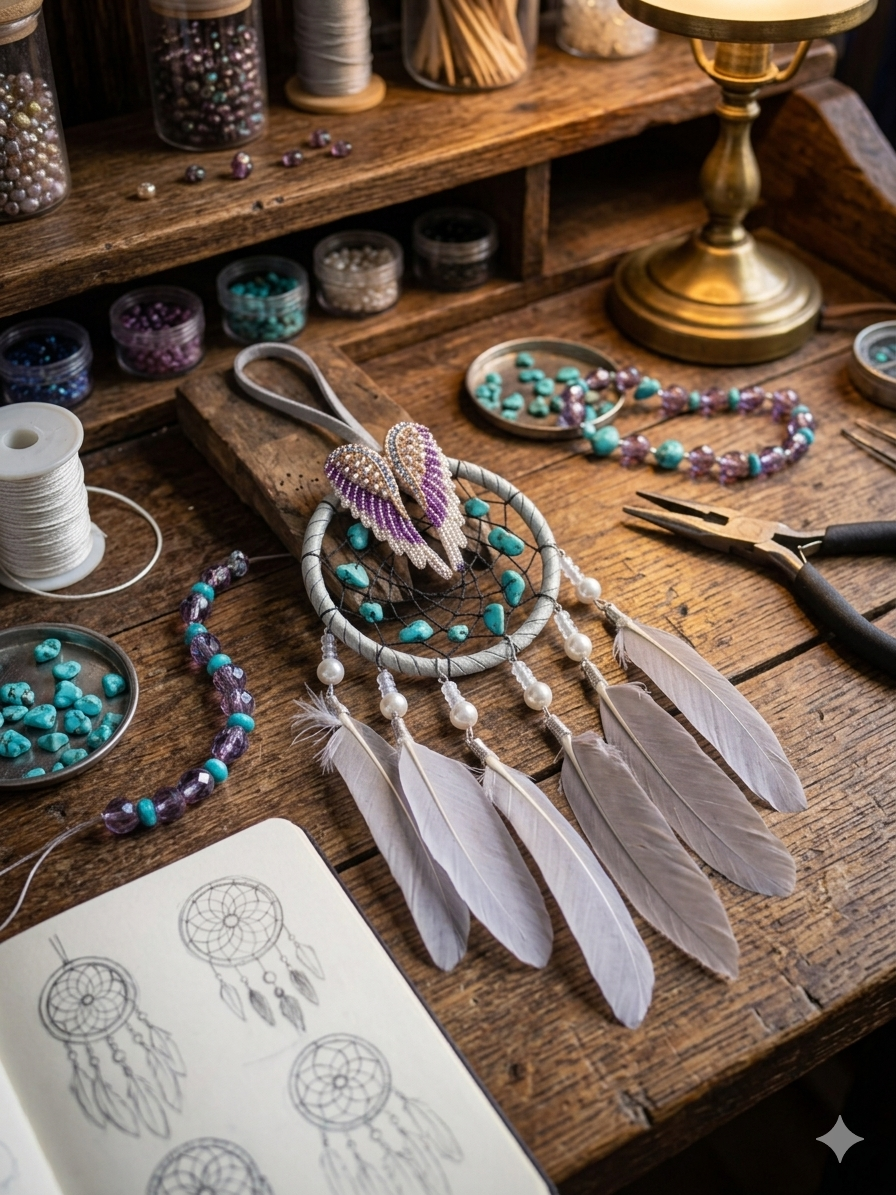 Gray Feather Rear Mirror Dream Catcher