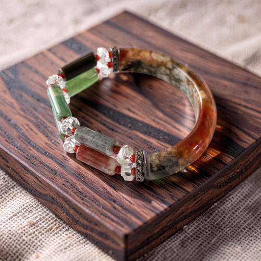 Ocean Jasper & Green Jade Bangle โ 5.5"