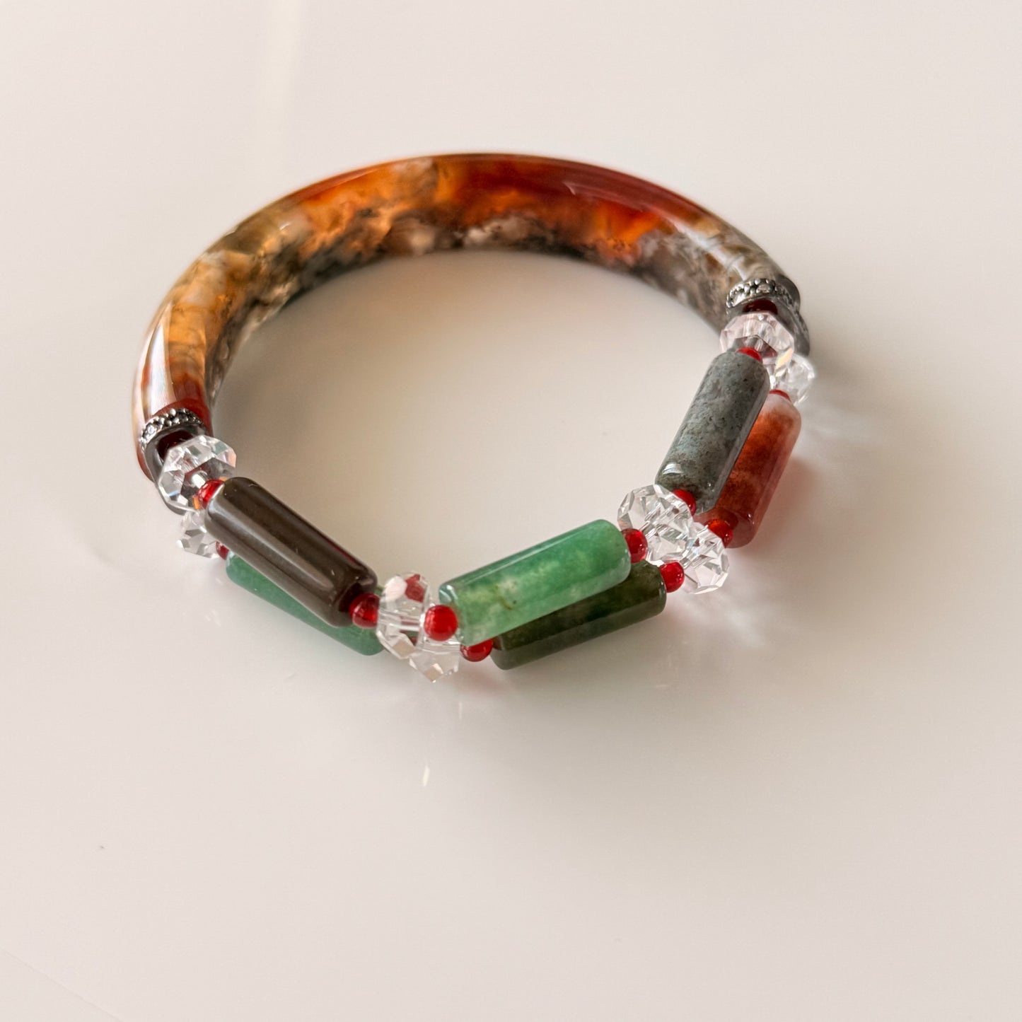 Ocean Jasper & Green Jade Bangle โ 5.5"