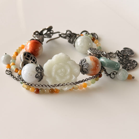 Green & Blue Water Jade Bracelet with Old Silver Accents