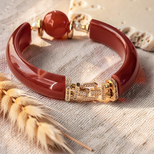 Carnelian & Freshwater Pearl Bangle Bracelet 17CM