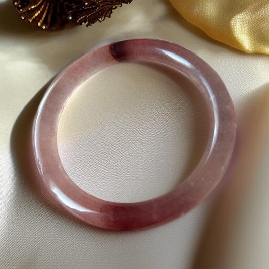 Strawberry Quartz Bangle: Calming Crystal Bracelet, Feminine Energy (54.6mm Inner Diameter)