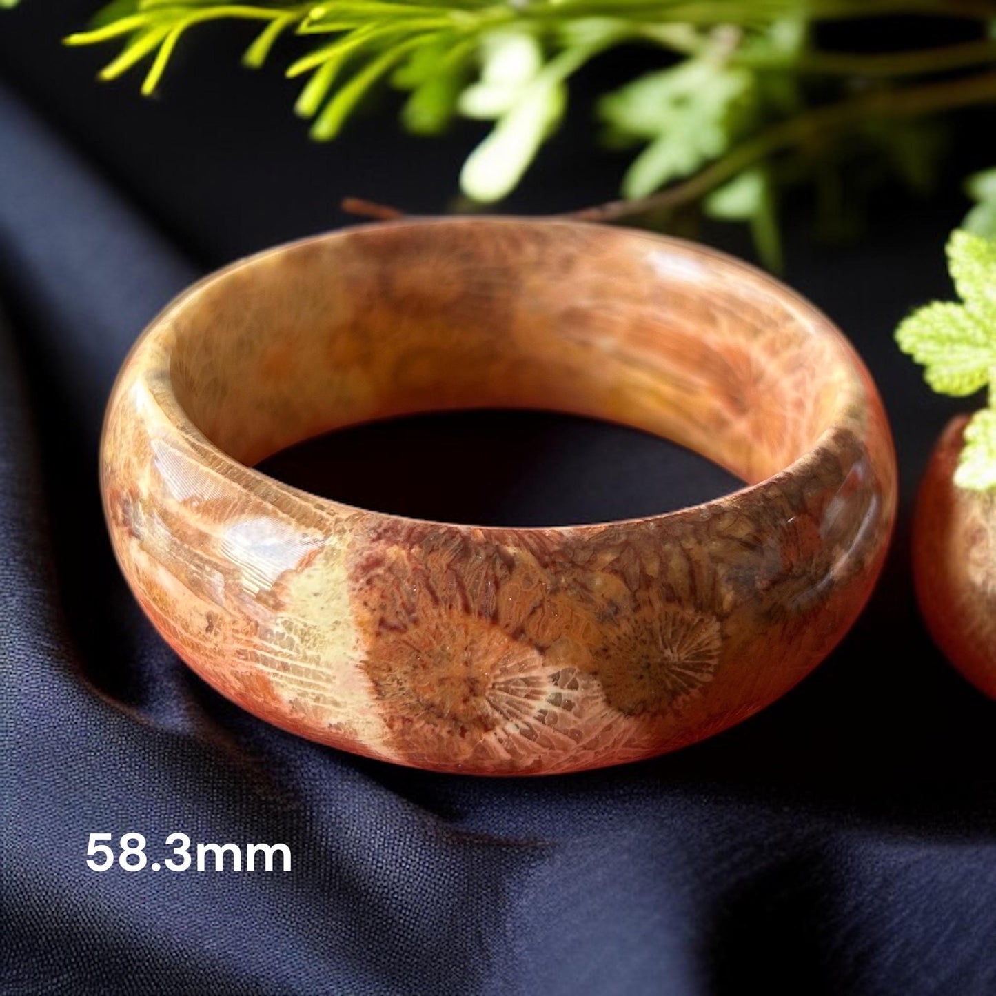 Fossilized Coral Bangle: Celestial Eye Phoenix Tail Jade Bracelet (58.6mm)