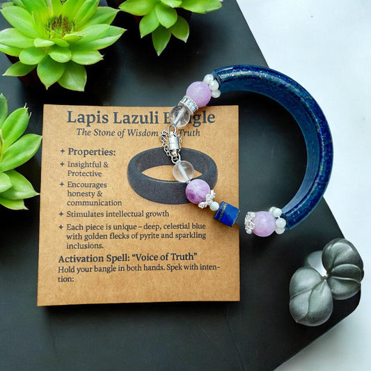 Lapis Lazuli & Pink Jade Bangle: Clear Quartz Healing Crystal Bracelet