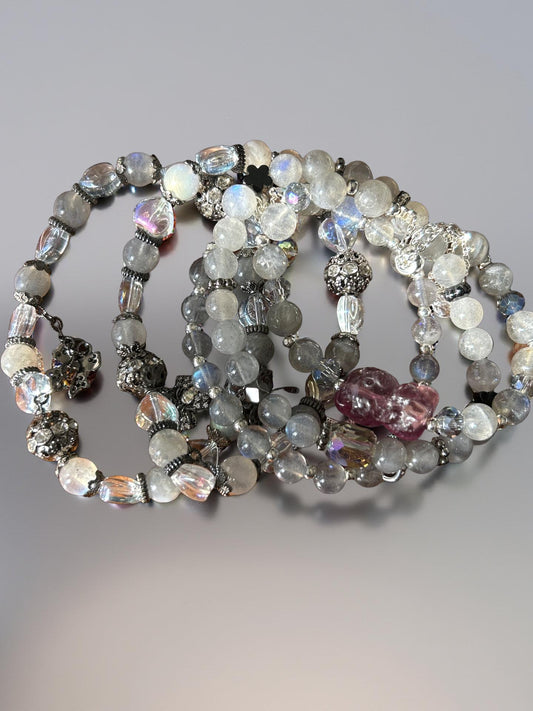 Blue Moonstone Bracelet with Silver Accents – Healing Crystal Jewelry for Intuition & Protection