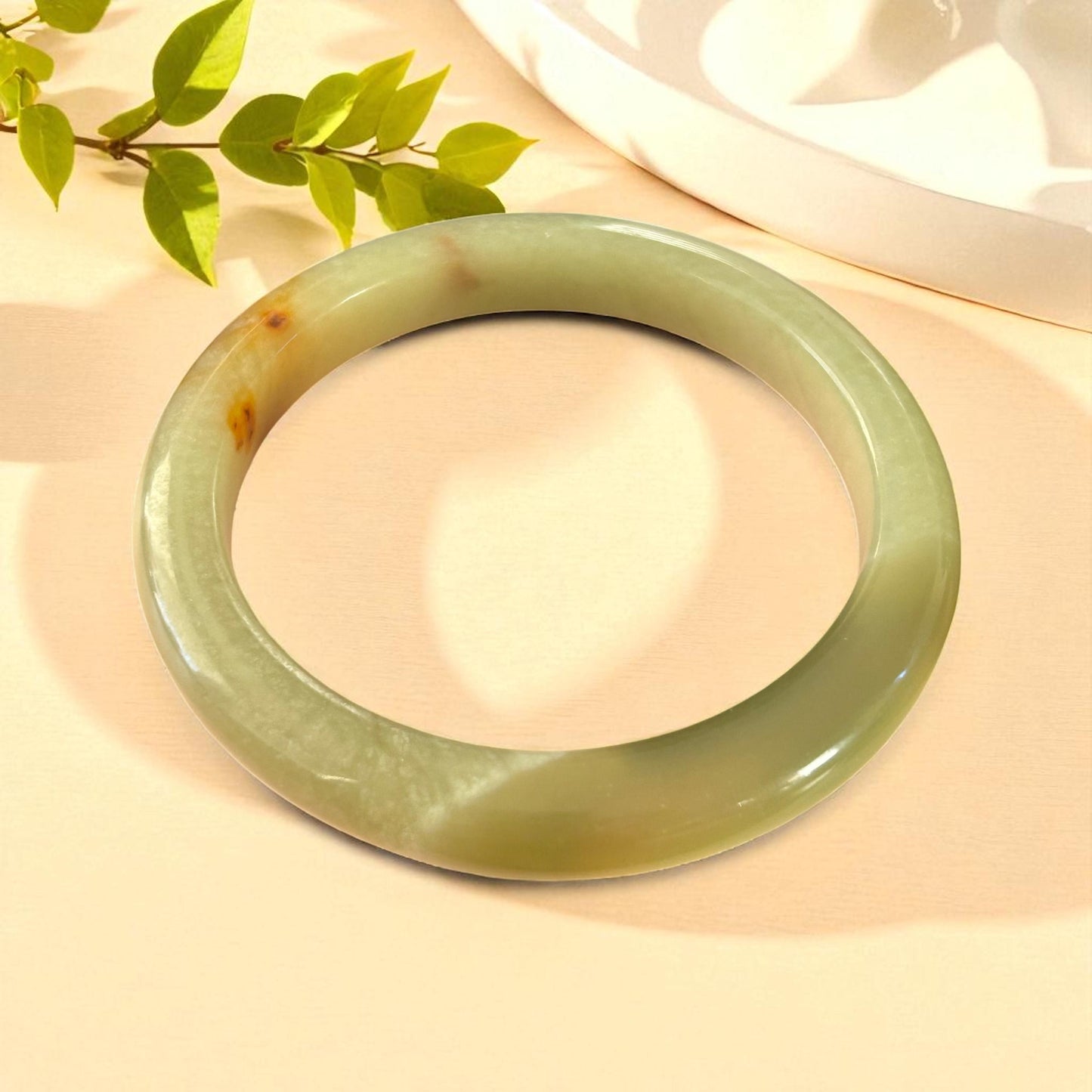 Honey Banded Agate Bangle: Cream & Olive Natural Stone Bracelet