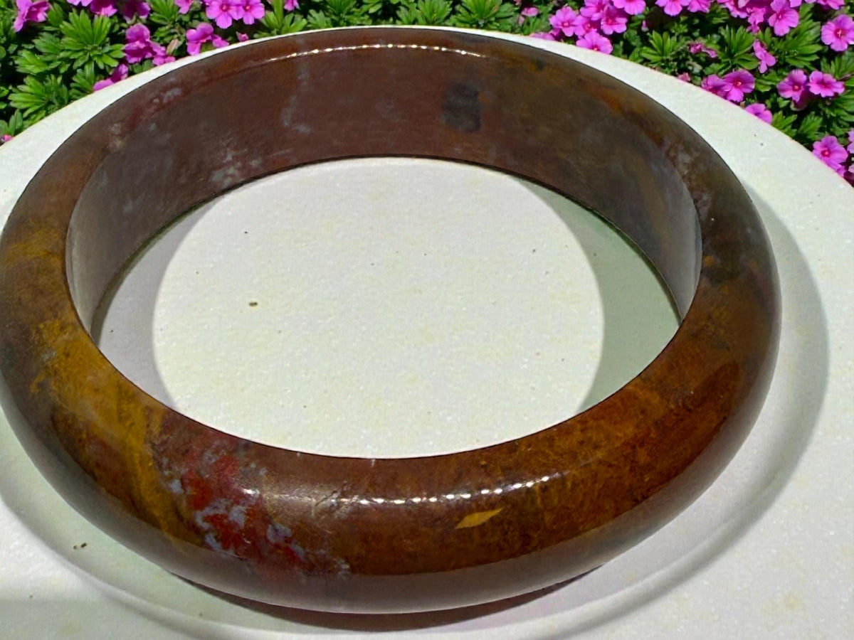 Polychrome Jasper Bangle Bracelet Madagascar Earth Tone Stone 60β62mm