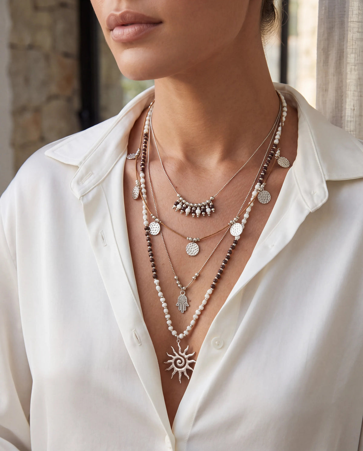 Boho Spirit Silver Layered Necklace Set