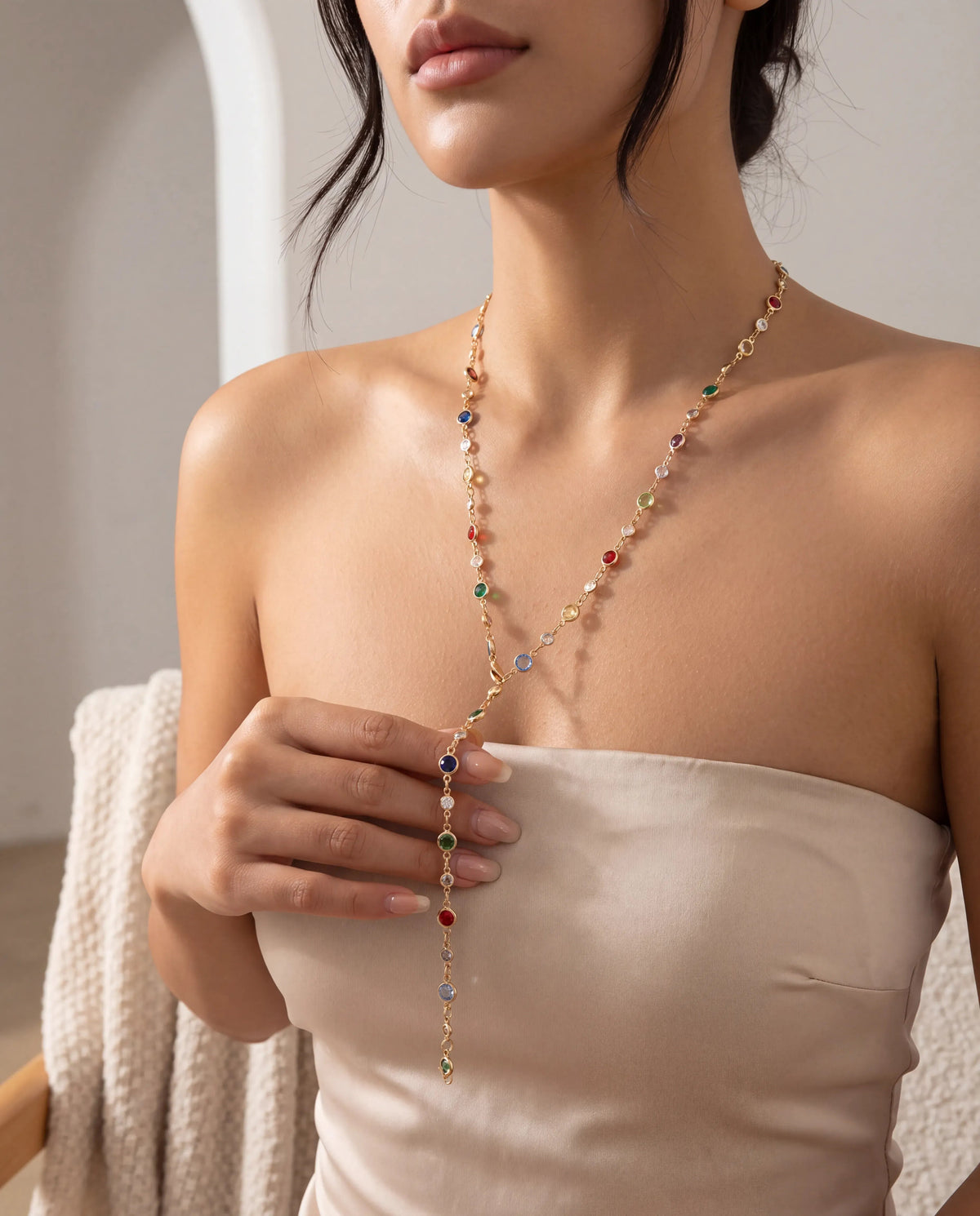 Rainbow Crystal Lariat Y-Necklace
