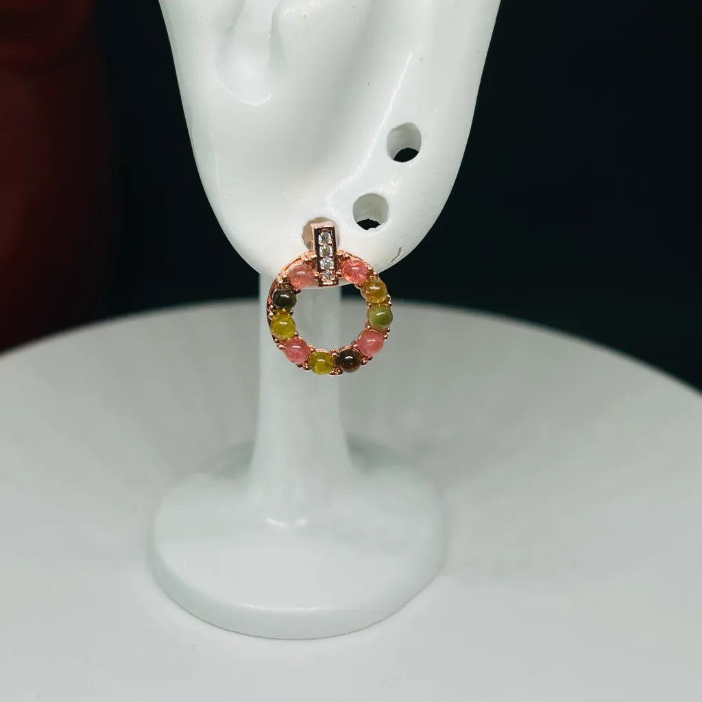 Rainbow Tourmaline Circle Earrings - Natural Gemstone Harmony Earrings