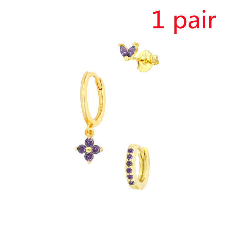 Women's Floral Clover Stacked Earrings Set Daith Earrings