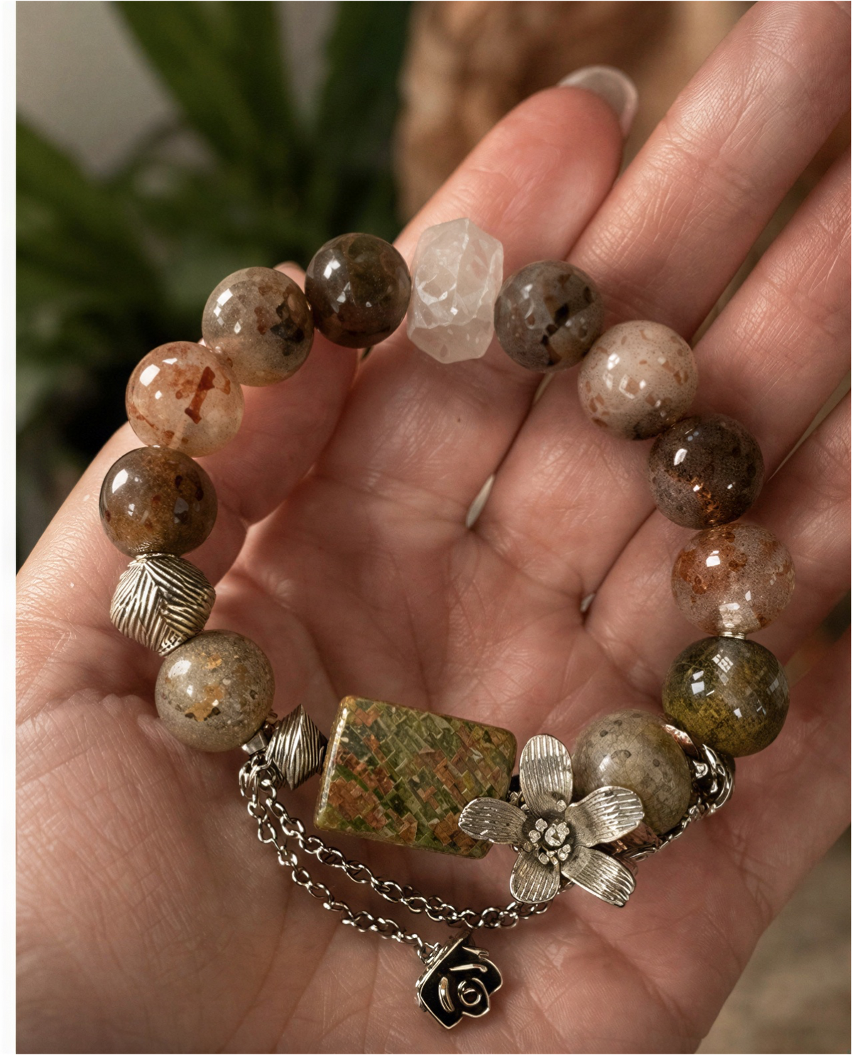 Fire Quartz, Garden Quartz & Unakite Bracelet | 6.5″