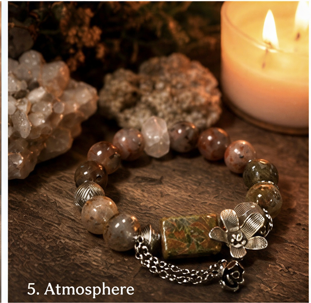 Fire Quartz, Garden Quartz & Unakite Bracelet | 6.5″