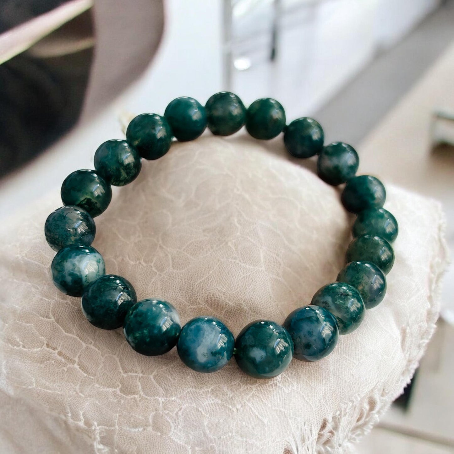 Verdant Earth: Moss Agate Beaded Bracelet