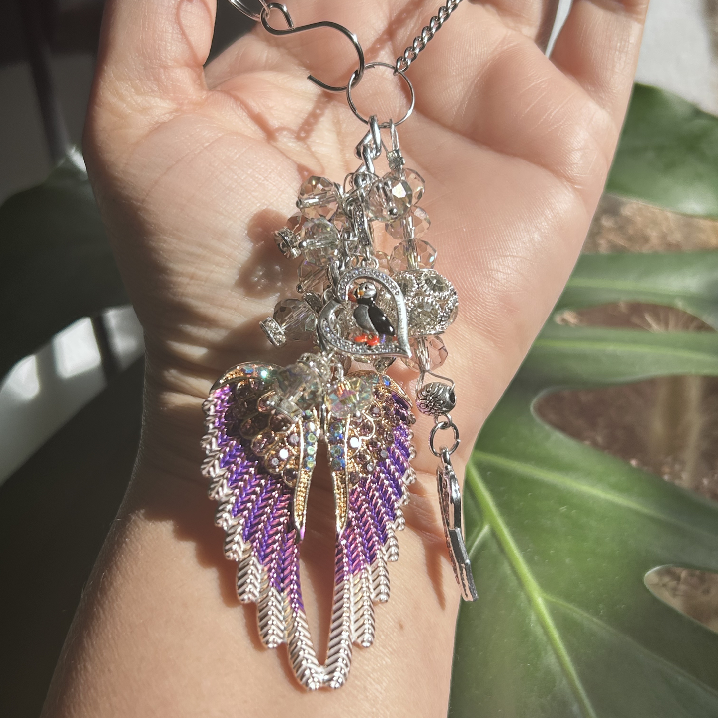 Christen Custom Puffin, Angel Wing Crystal Charm