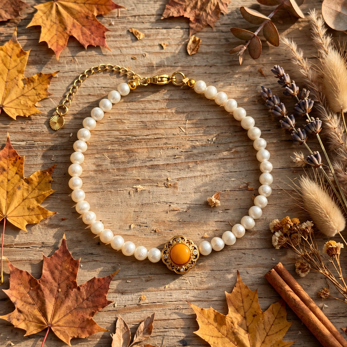 Freshwater Pearl Bracelet wt Honey Yellow Agate