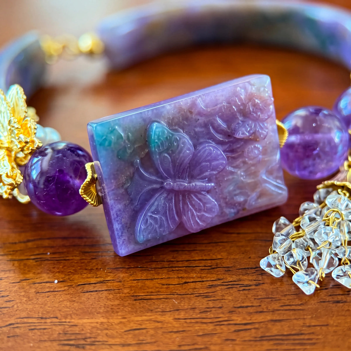 Aura of the Butterfly — Ocean Jasper & Purple Jade Bangle Bracelet