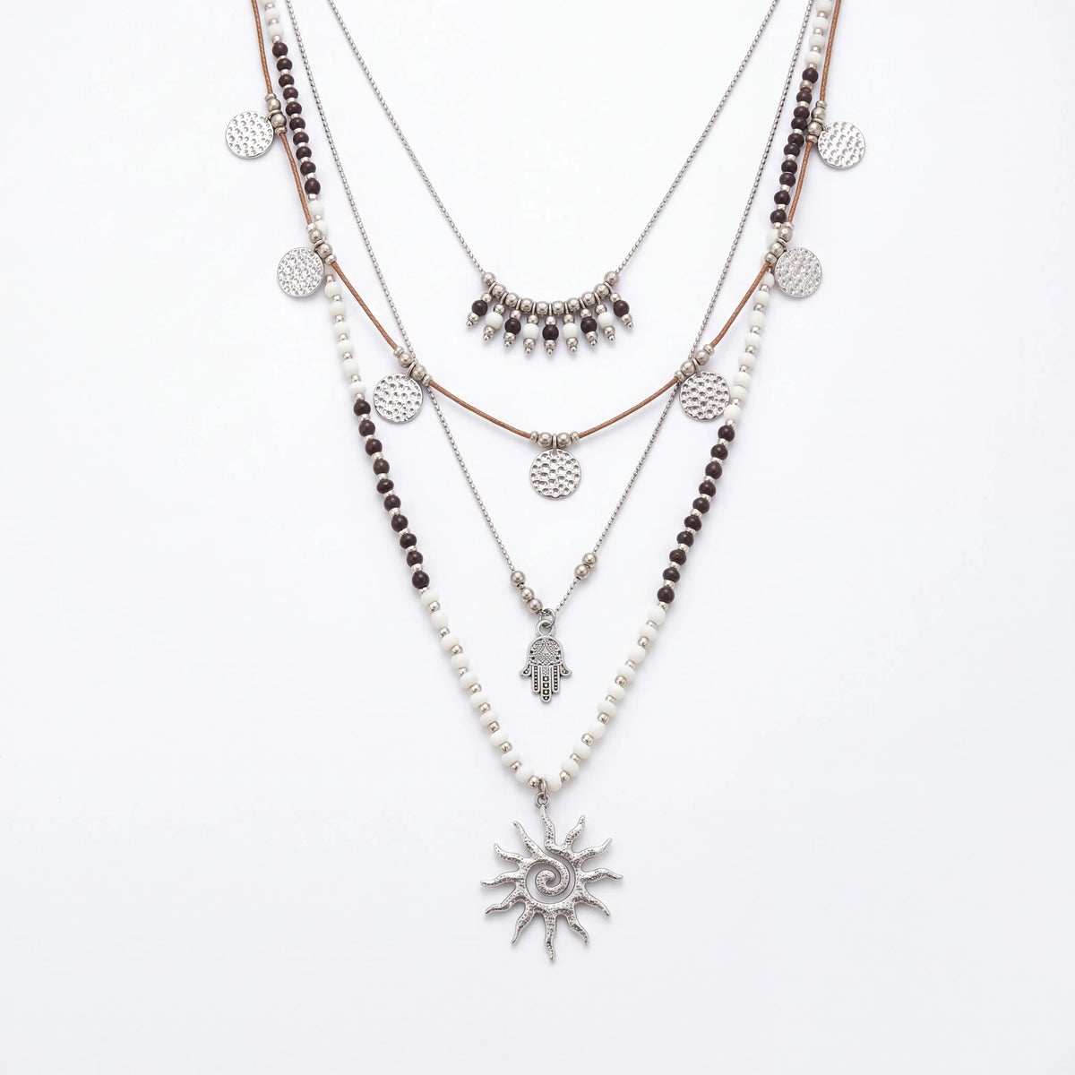 Boho Spirit Silver Layered Necklace Set