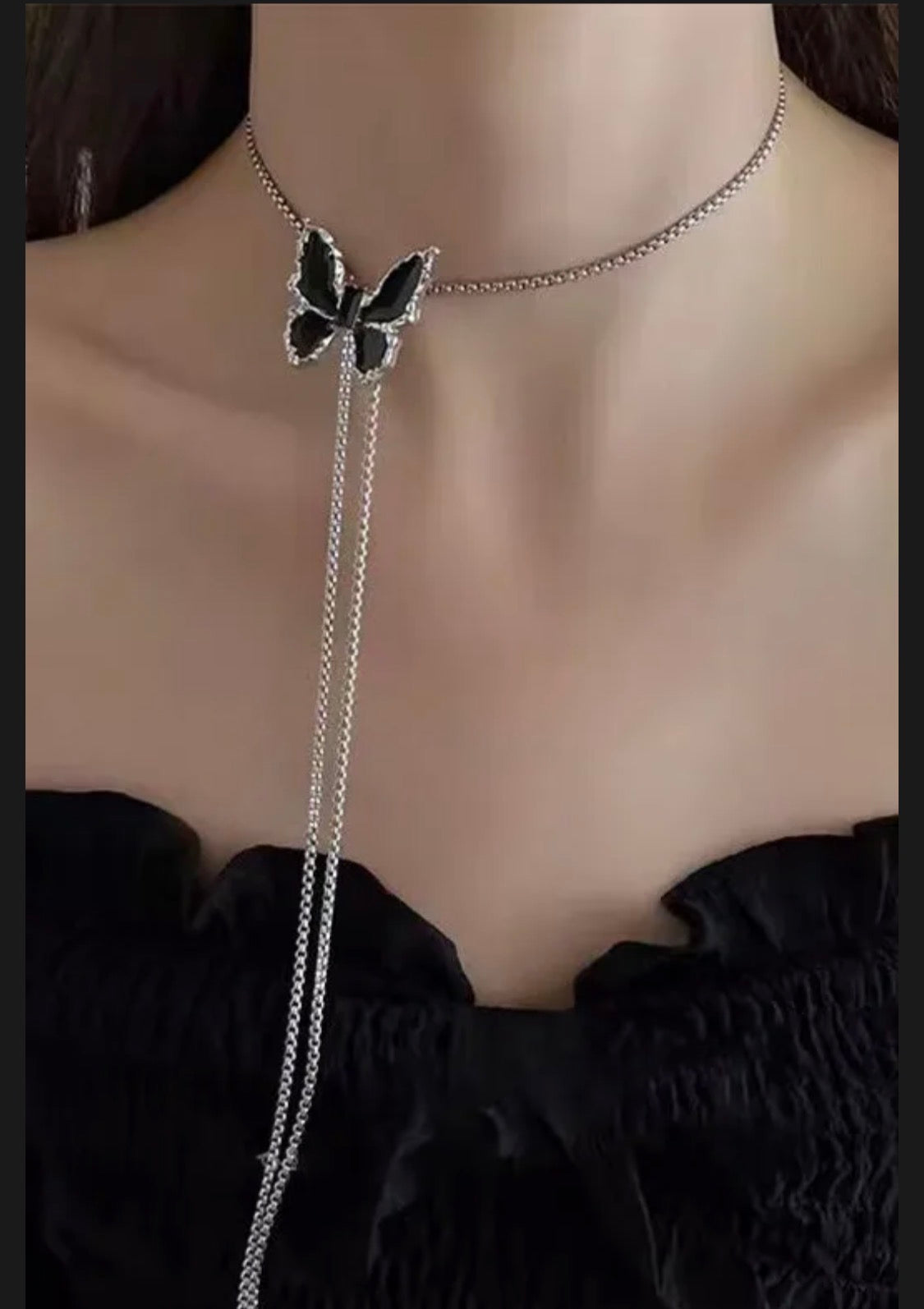 Midnight Butterfly Lariat Necklace