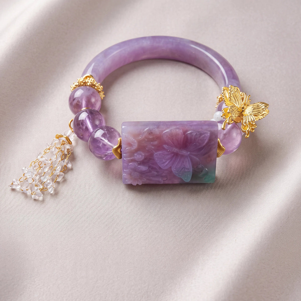 Aura of the Butterfly — Ocean Jasper & Purple Jade Bangle Bracelet