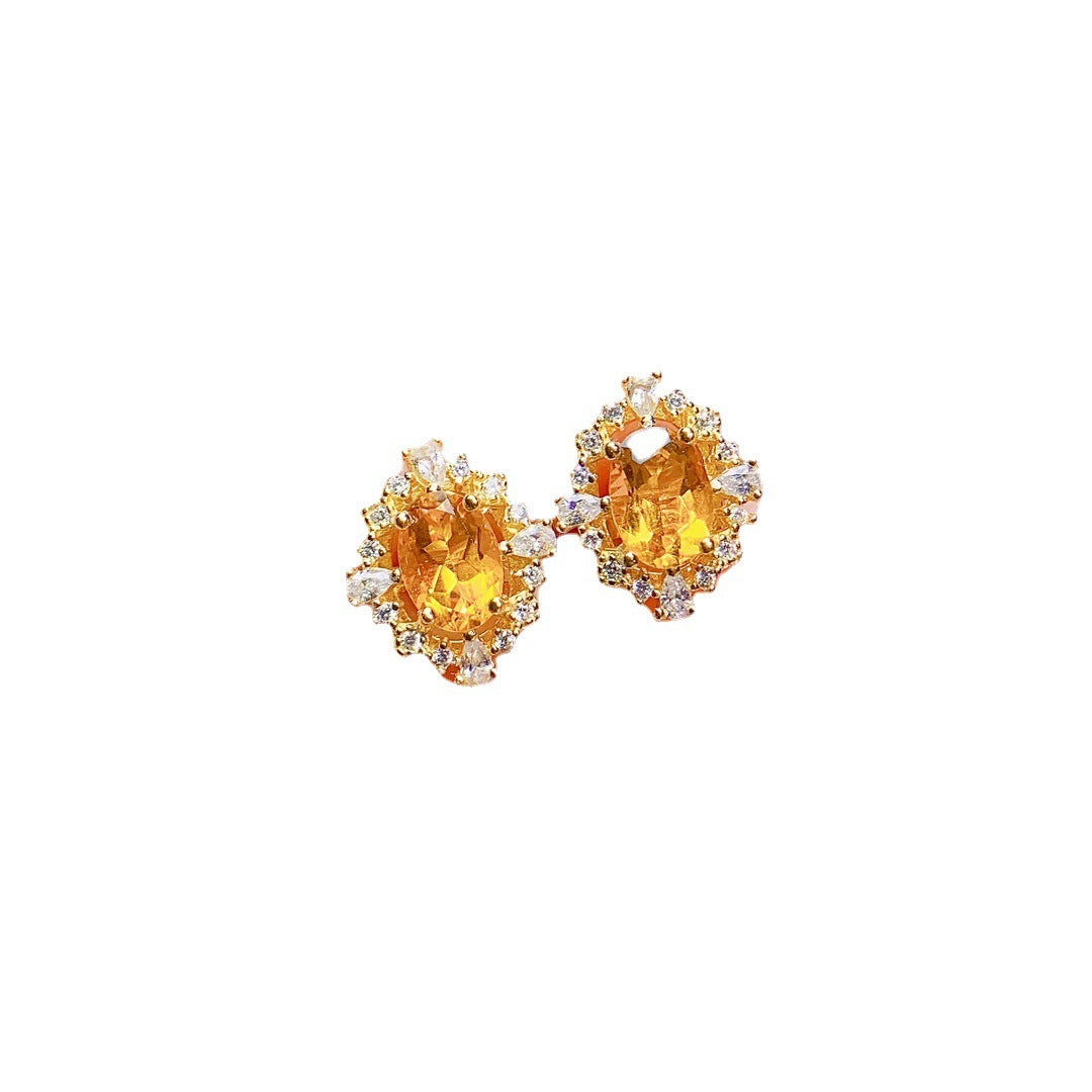 Natural Gemstone Citrine Stud Earrings
