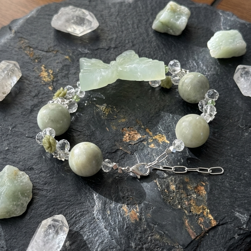 Jade Butterfly Bracelet with Crystal Beads