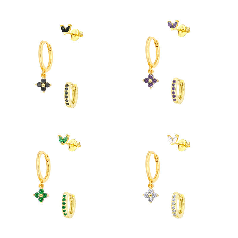 Women's Floral Clover Stacked Earrings Set Daith Earrings