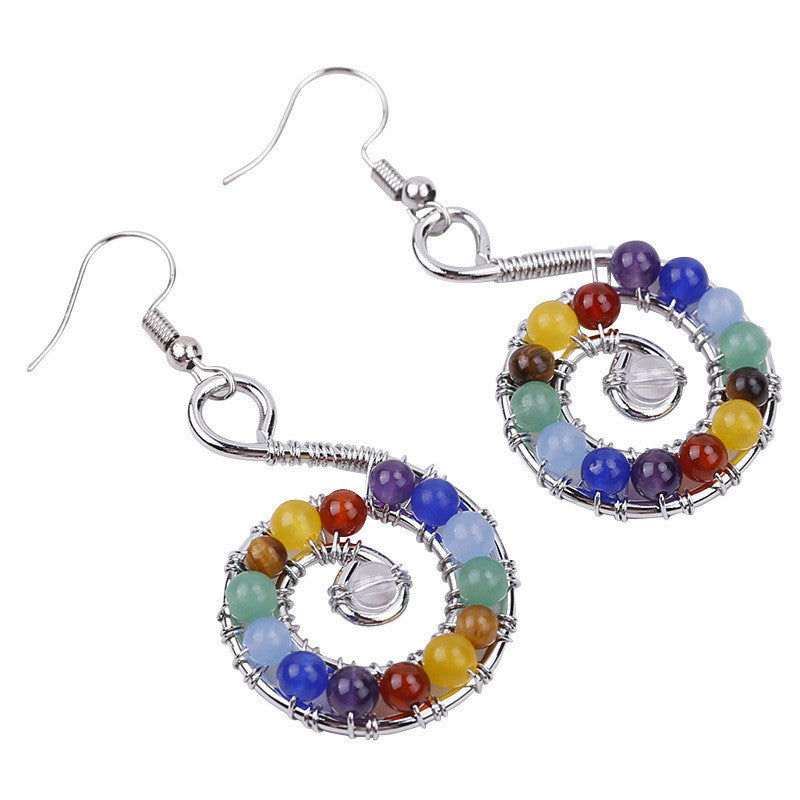 Natural Seven Chakra Spiral Universe Colorful Stone Earrings