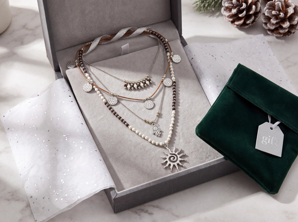 Boho Spirit Silver Layered Necklace Set