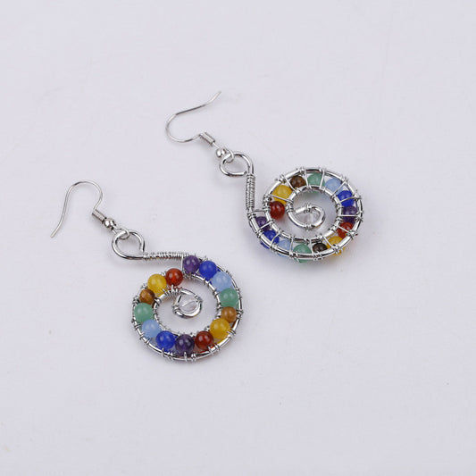 Natural Seven Chakra Spiral Universe Colorful Stone Earrings