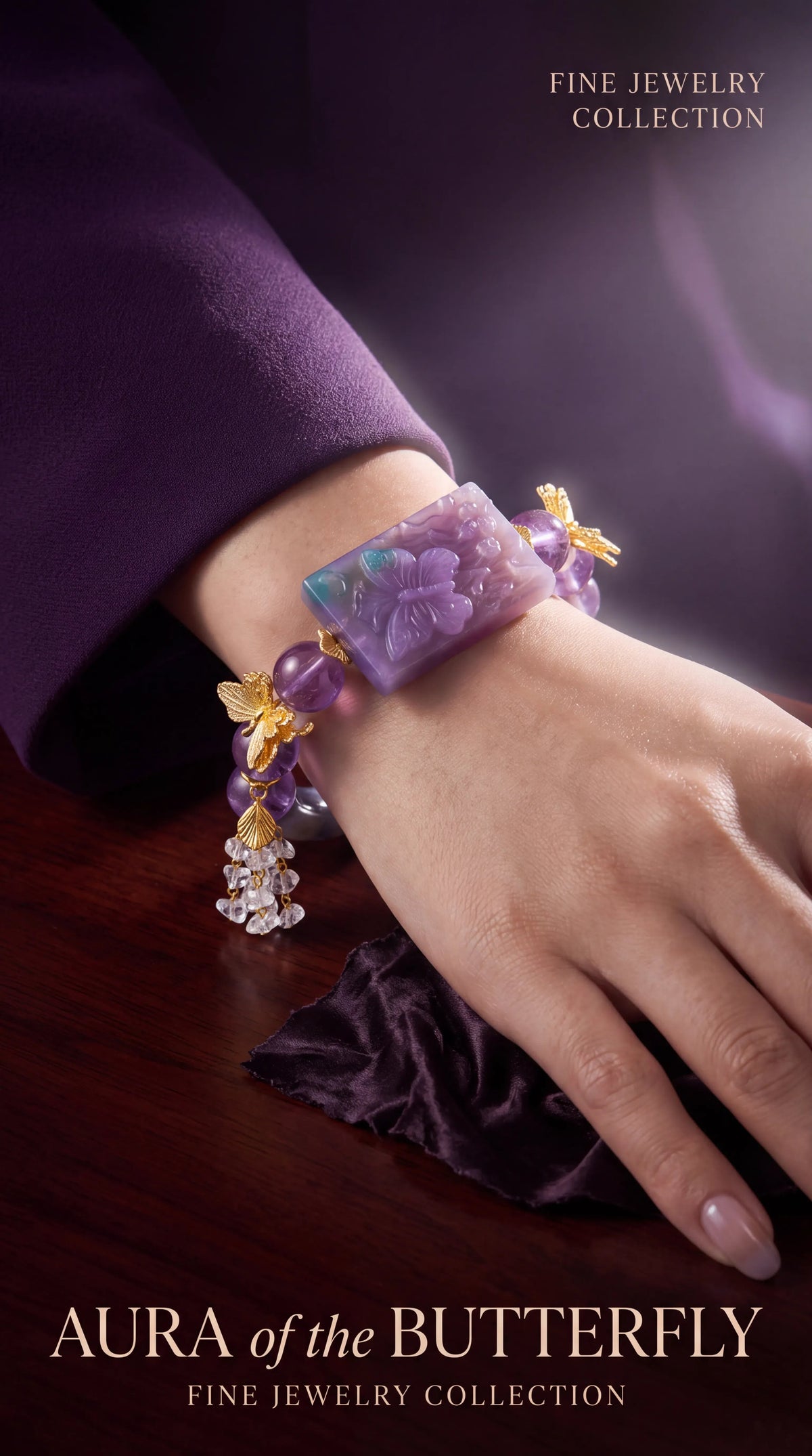 Aura of the Butterfly — Ocean Jasper & Purple Jade Bangle Bracelet