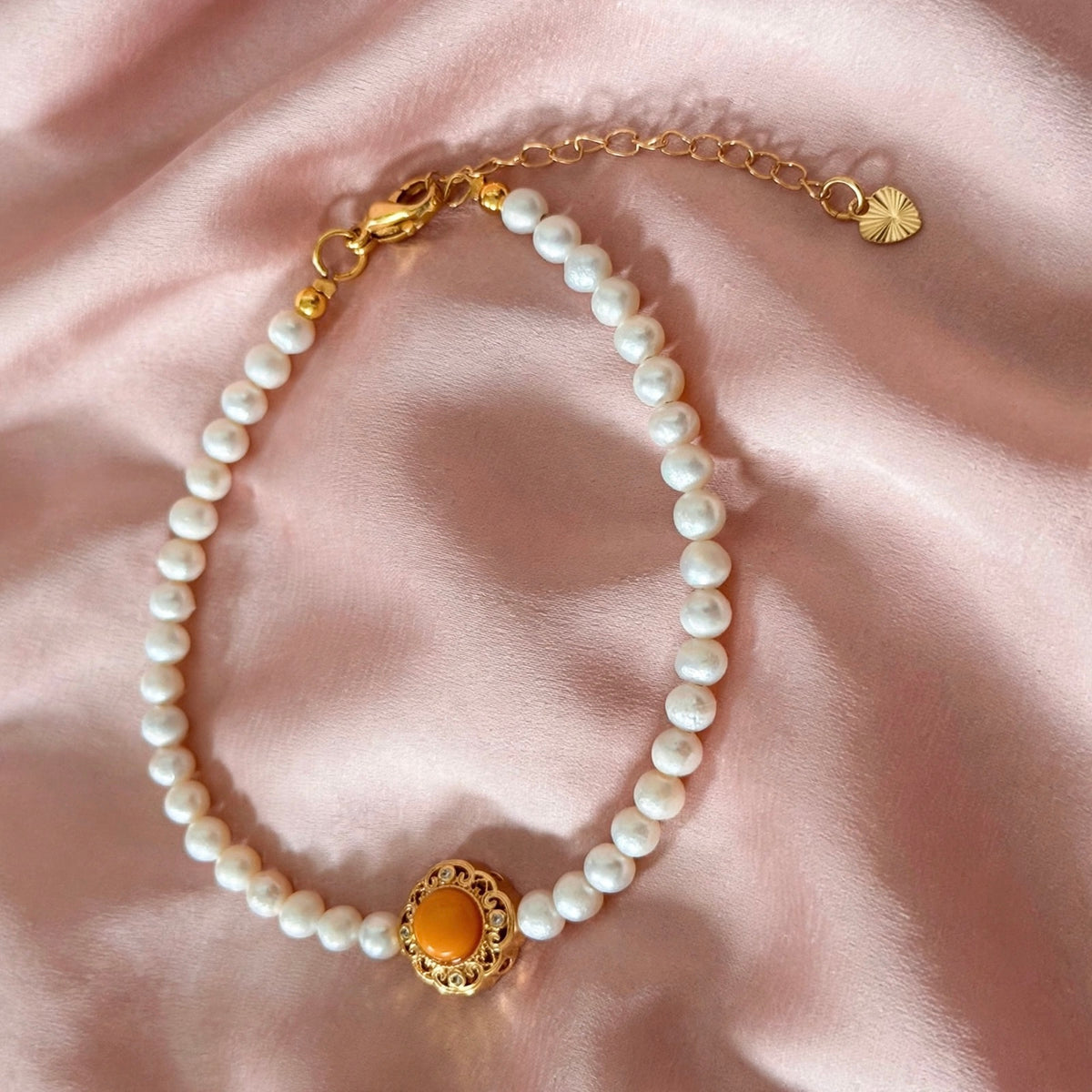Freshwater Pearl Bracelet wt Honey Yellow Agate