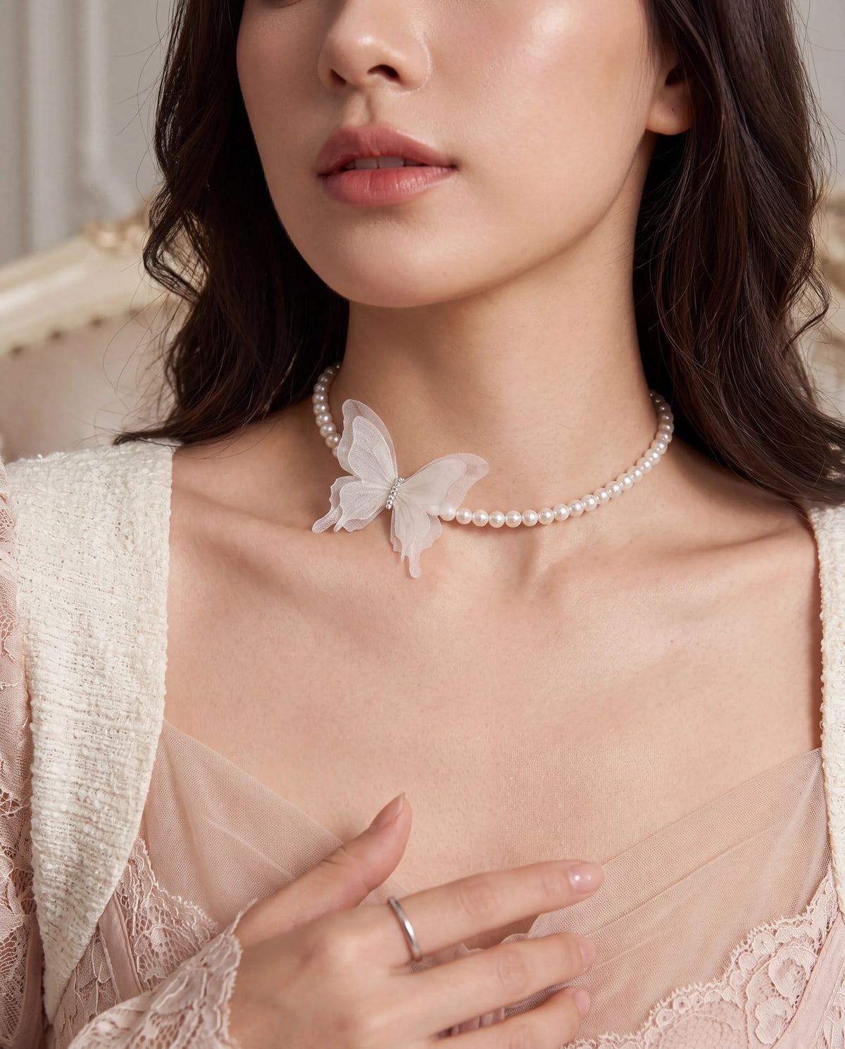 Butterfly Pearl Choker Necklace