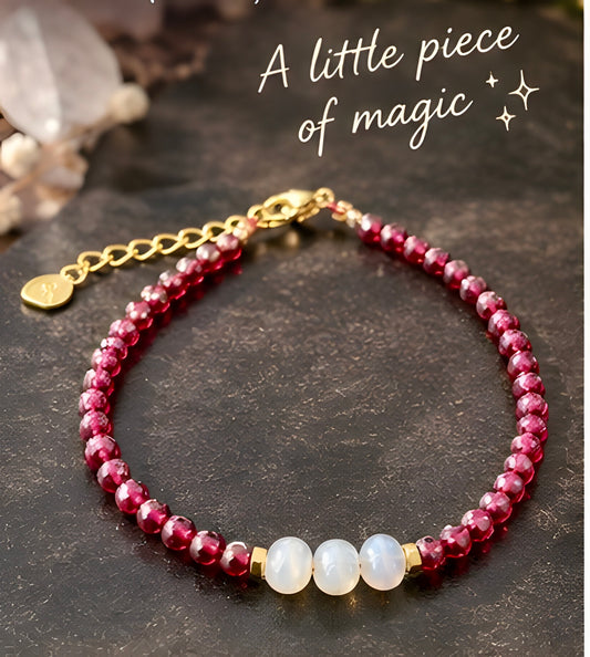 Garnet & Freshwater Pearl Sterling Silver Bracelet – 7" + 2" Extender