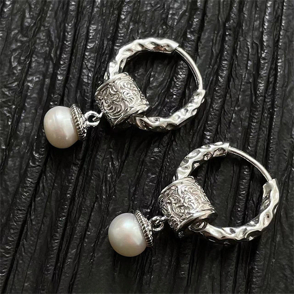 Geometric Pearl Drop Earrings - Electroplated Copper Fashion Earrings