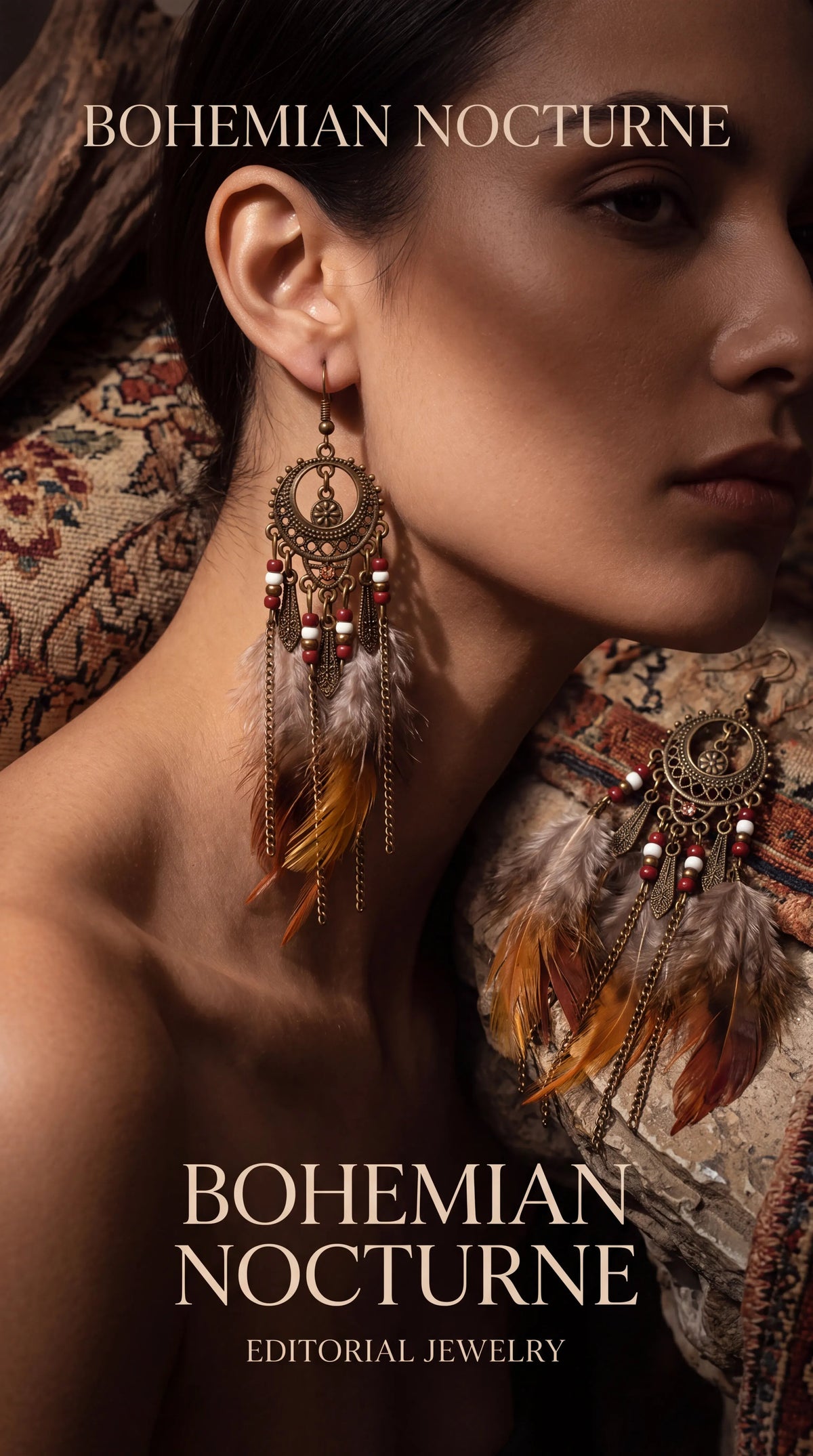 Bohemian Nocturne Dreamcatcher Feather Drop Earrings