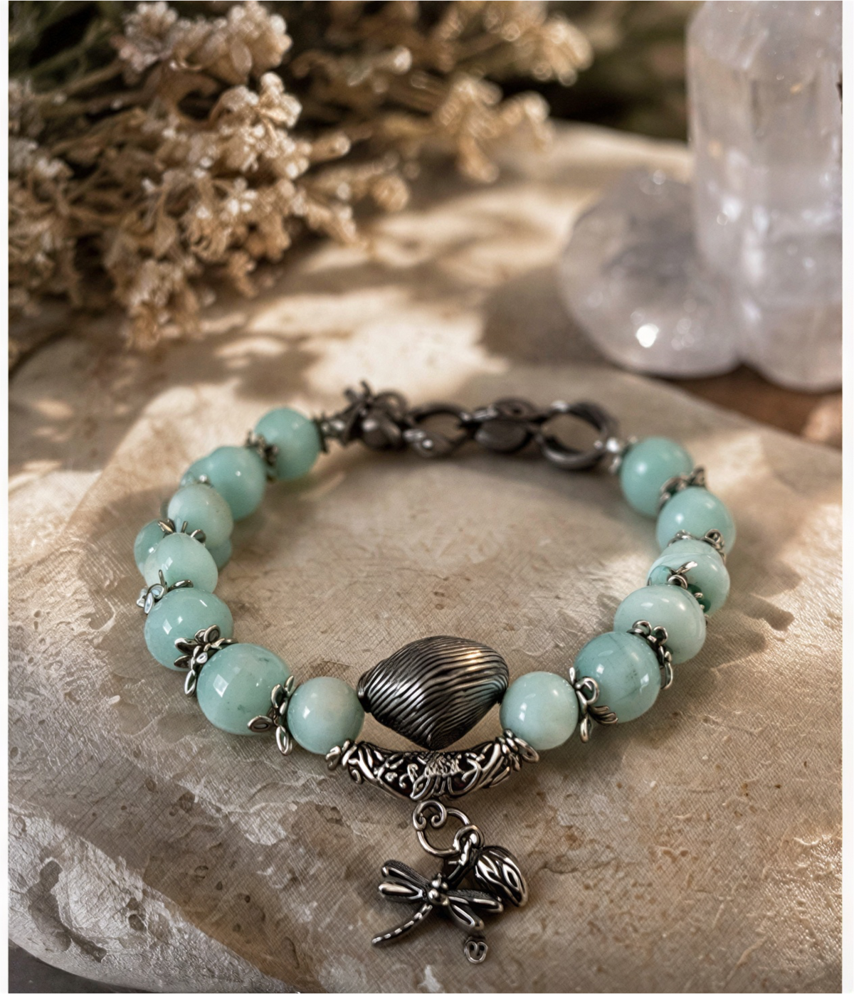 Larimar Dragonfly Charm Bracelet | 5.5″