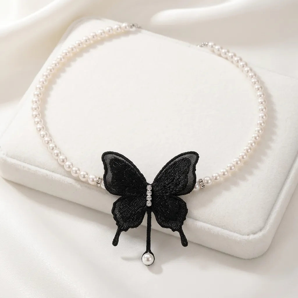 Butterfly Pearl Choker Necklace