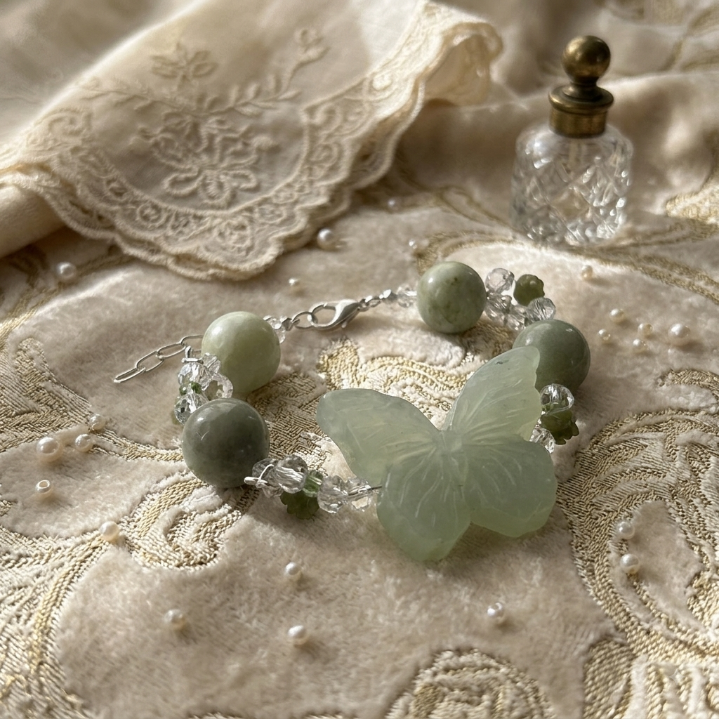 Jade Butterfly Bracelet with Crystal Beads
