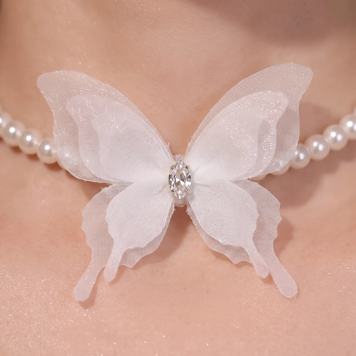 Butterfly Pearl Choker Necklace